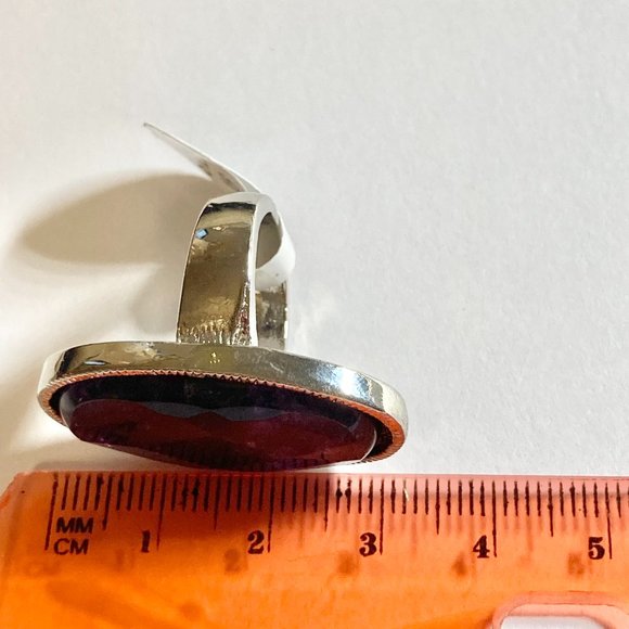 Vintage Purple Amethyst Cocktail Ring Chunky Oval Cut Silver Plated 5 6 7 8 9 - Picture 12 of 13